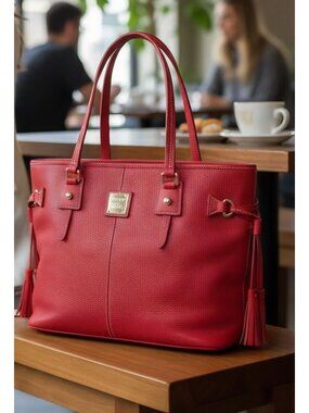 AUTHENTIC Dooney & Bourke Red Davis Tassel Tote ✨ Pebbled Leather + Dust Bag